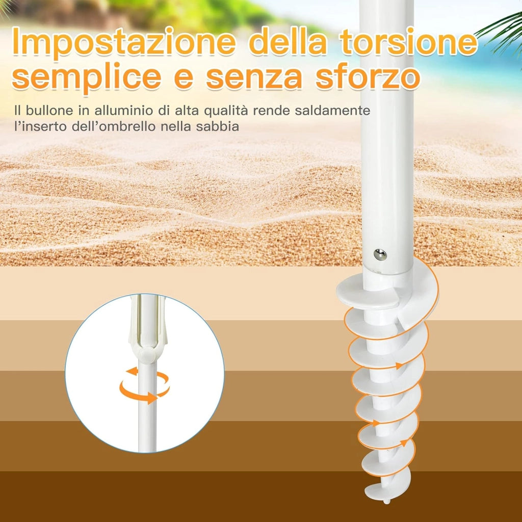 Ombrellone da Spiaggia 200 x 220 cm, Ombrellone da Mare con Inclinazione Regolabile, con Vassoio, 8 Stecche, Protezione UV, Impermeabile, Borsa di Trasporto (Colorato)