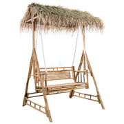 Dondolo da Giardino 2 Posti Cuscini Foglie di Palma 202cm Bambù 3063936