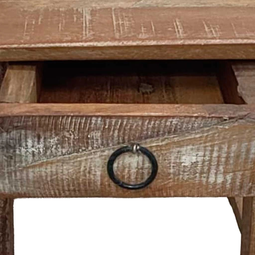Sgabello con cassetto in legno con finitura artigianale marrone 25x25x29 h cm
