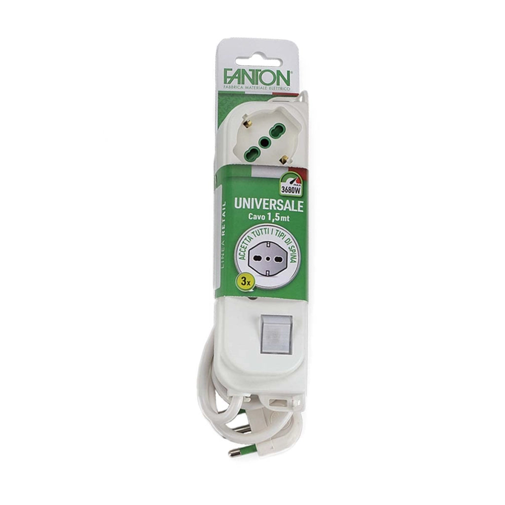 Multipresa con Interruttore 3 Uscite Spina 2P+T 16A Fanton Bianca