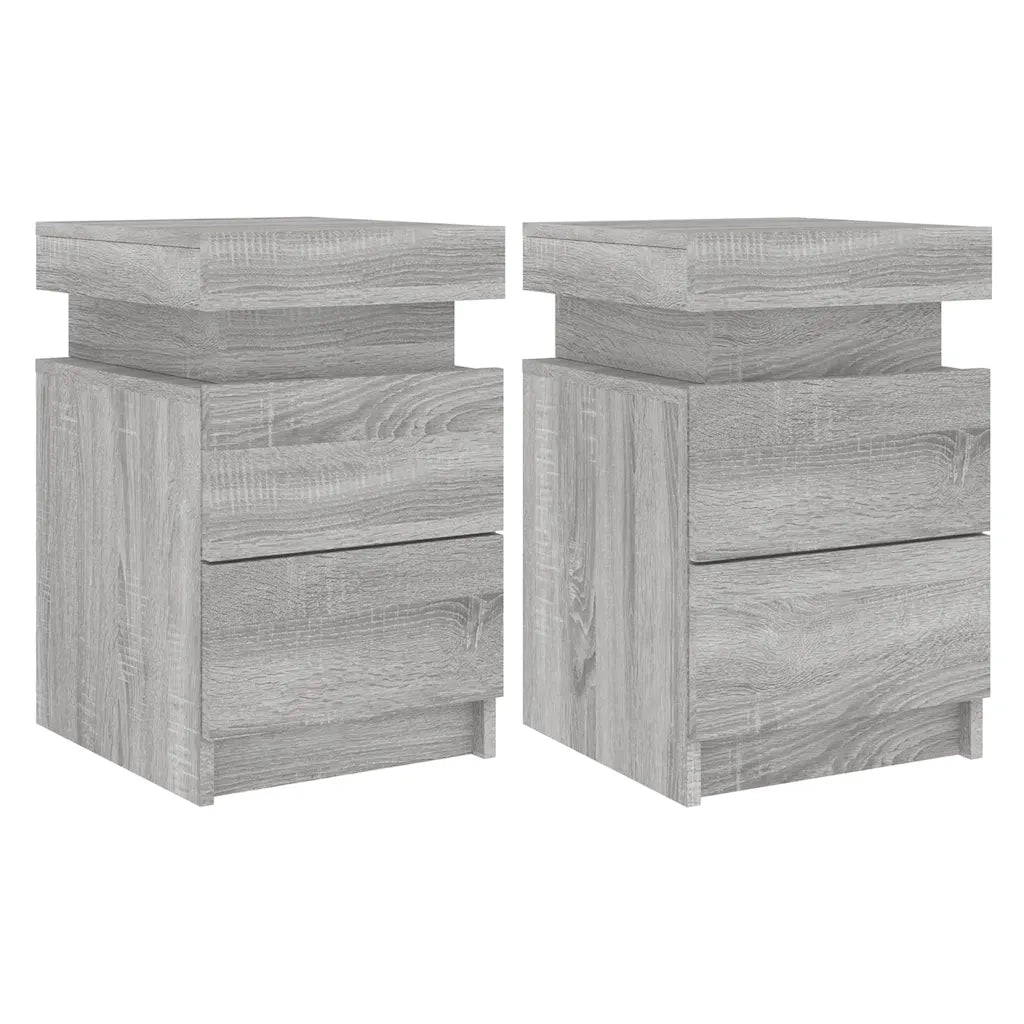 Comodini con Luci LED 2pz-Set di 2 Tavolino da notte Grigio Sonoma 35x39x55 cm