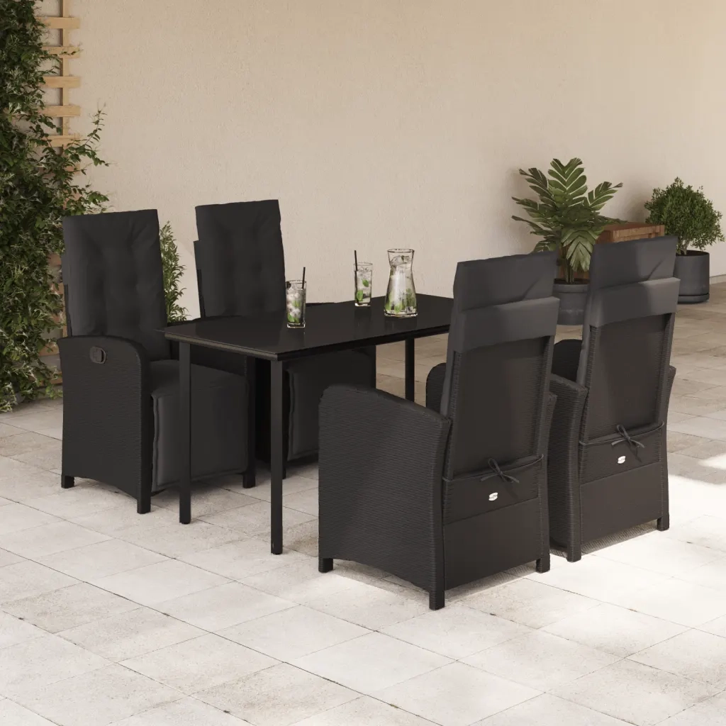 Set da Pranzo da Giardino 5 pz Nero con Cuscini in Polyrattan 3212537