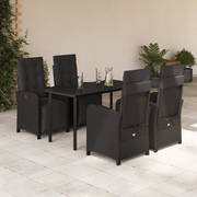 Set da Pranzo da Giardino 5 pz Nero con Cuscini in Polyrattan 3212537