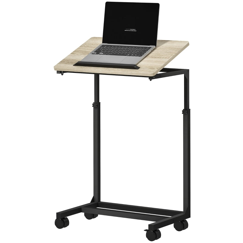 Tavolino a C con ruote e piano inclinabile, regolabile in altezza per soggiorno e letto, 55 × 36 × 62,5-82,5 cm