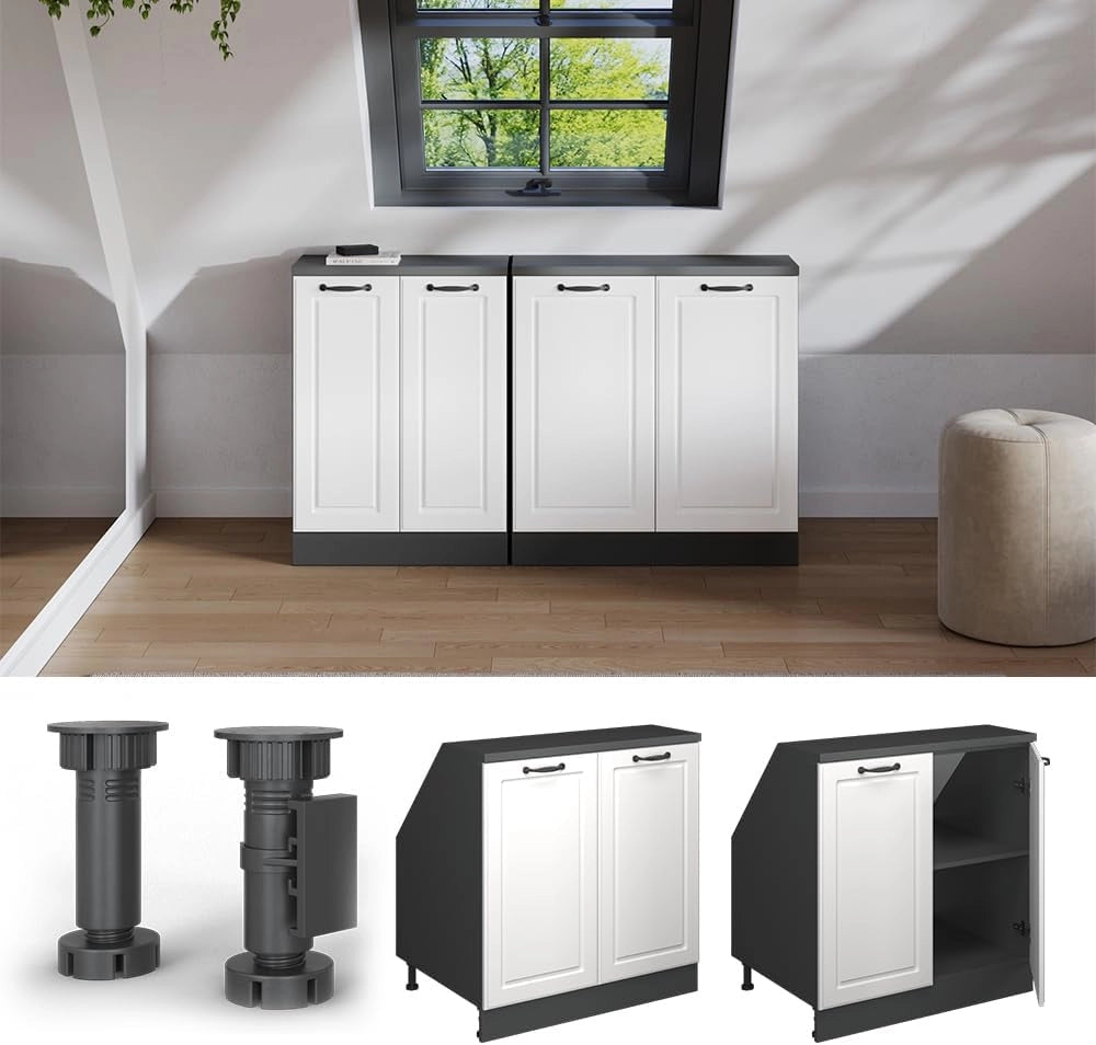 Mobile sottotetto Rion, Bianco casa di campagna, 80 x 81.6 cm con 2 porte, carcassa 60 cm profondità, adatto per il salvaspazio sotto tetti spioventi