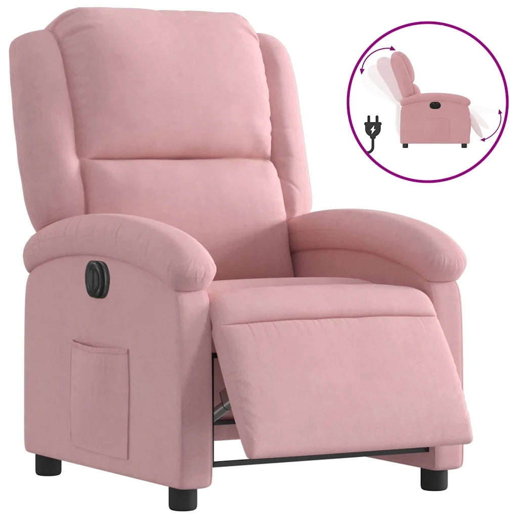 Poltrona Elettrica Reclinabile Massaggio in Velluto Rosa 3204282
