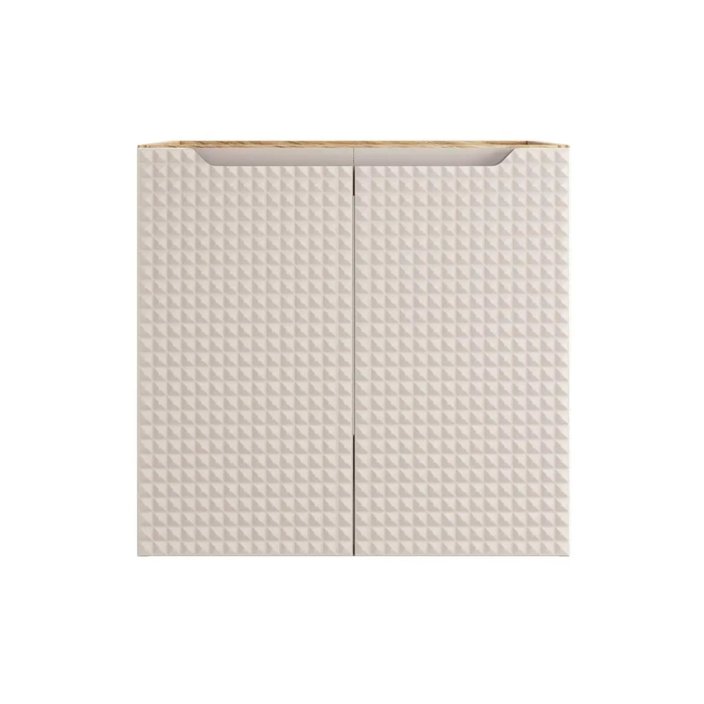 Mobile sottolavabo VELNIA – 2 cassetti – 60 cm – Colori rovere chiaro e beige – Da appendere