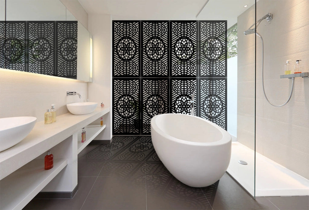 ABBEY ROSE - Pannello in PVC traforato - Parasole Misura: 73x148 cm, Colore: nero