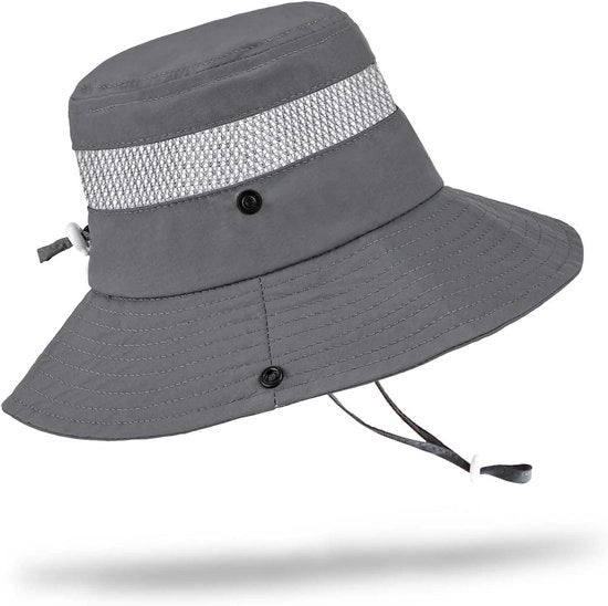Cappello per bambini - Protezione solare, cappello di cotone safari con bordo ampio, cinturino di collo regolabile e rete respirante per ragazzi dai 3 ai 8 anni