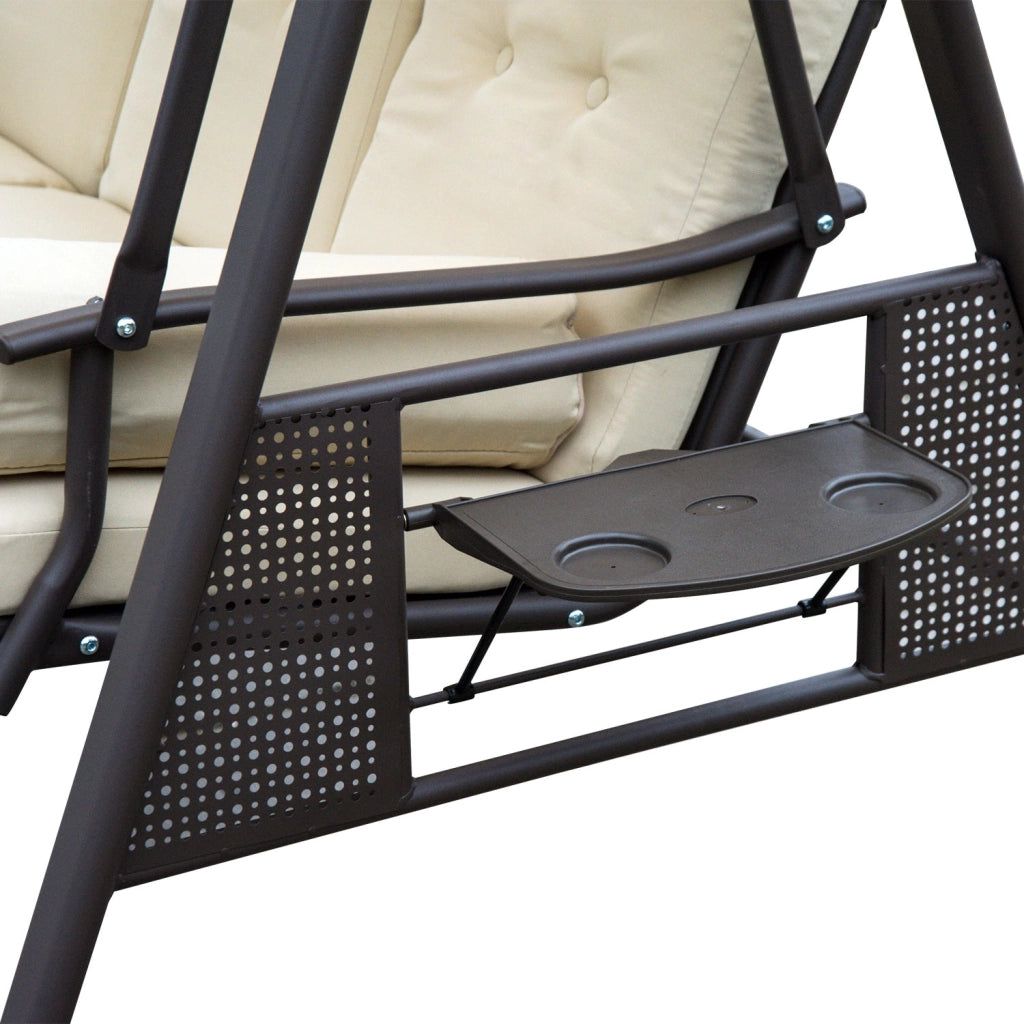 Dondolo 3 Posti da Giardino 208x121x172 cm in Metallo e Tessuto Beige