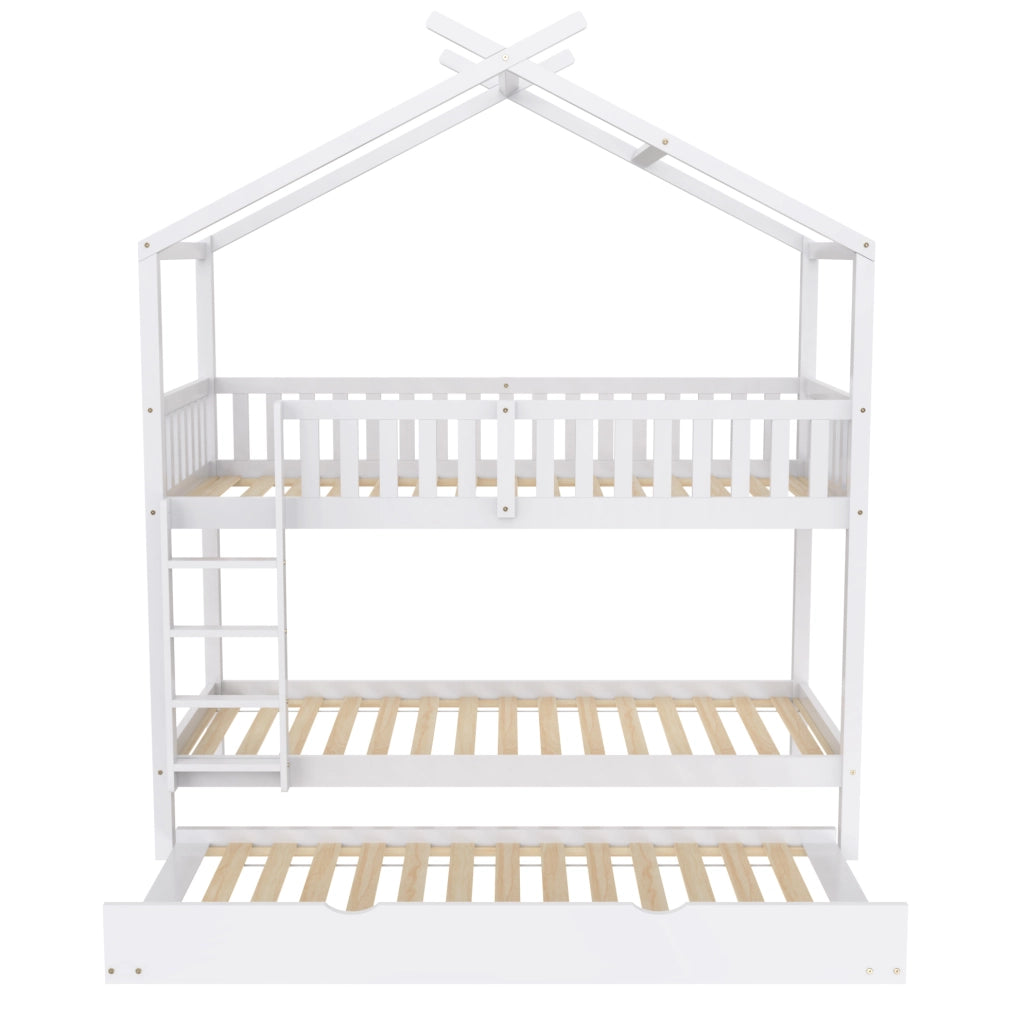 Letto a castello 90x200 cm; convertibile in tre letti singoli; legno bianco (Senza materasso)