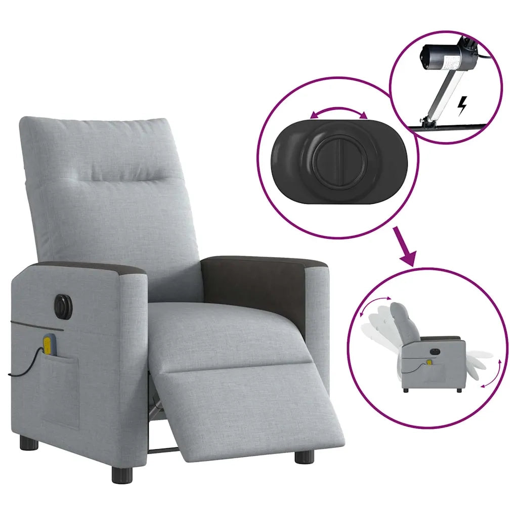 Poltrona | Sedia Relax Reclinabile Massaggio Elettrica Grigio Chiaro Tessuto