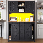 Armadio da cucina con ante scorrevoli - Xylo - 115x40x174,7 cm - Nero/Bianco - Illuminazione LED