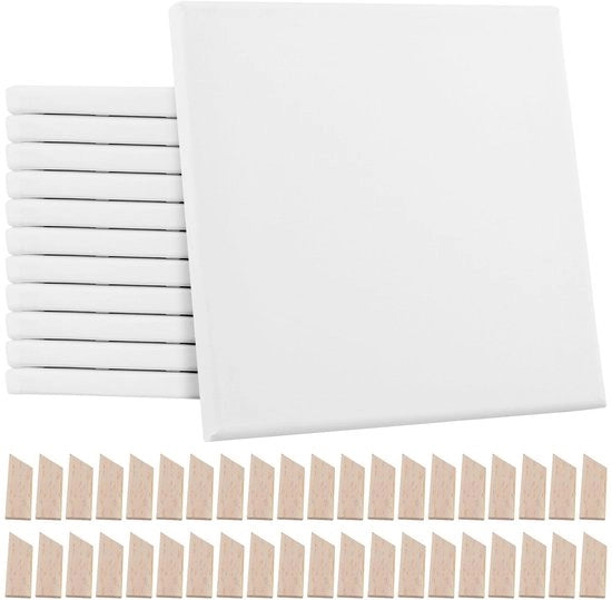 Tessuto per pittura 20 x 20 cm - Set da 12 - Raccordo professionale - Pre-primito - 280 g/m² - Adatto per acrilico/ olio - Teli per pittura