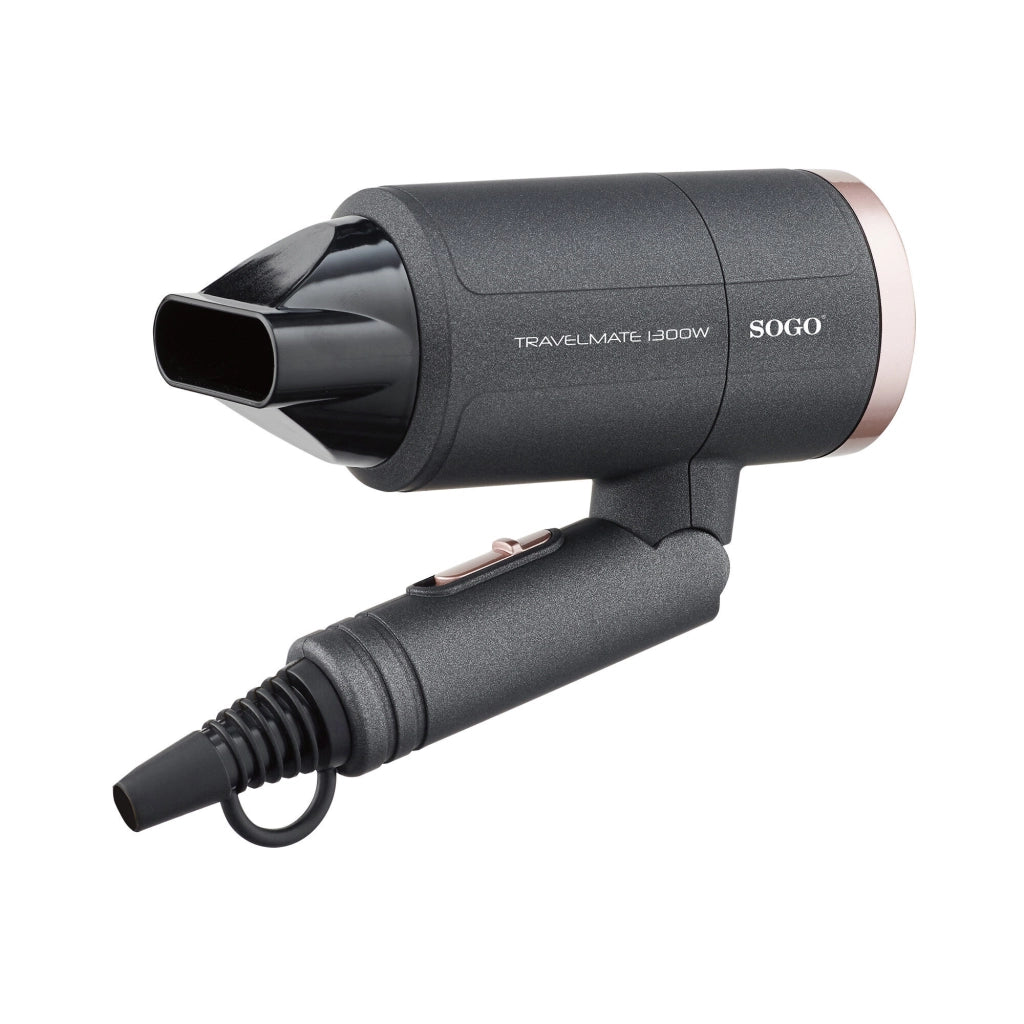 Asciugacapelli da viaggio pieghevole 1300W, 2 velocità 2 temperature, cavo lungo 1.8m con concentratore - SOGO