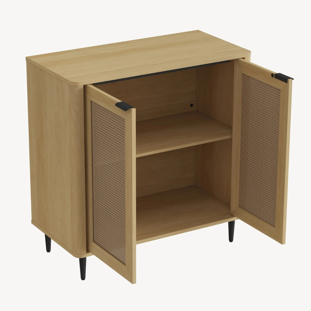 Credenza Bassa Lukhomso Ante con Inserto Intreccio 83x80x40 cm Effetto Rovere [en.casa]