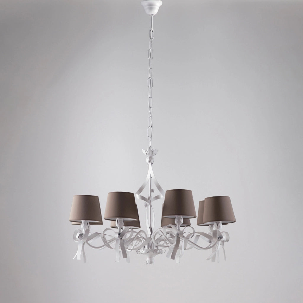Lampadario Shabby Chic Lucy Bianco Tortora 8 Luci BeLight