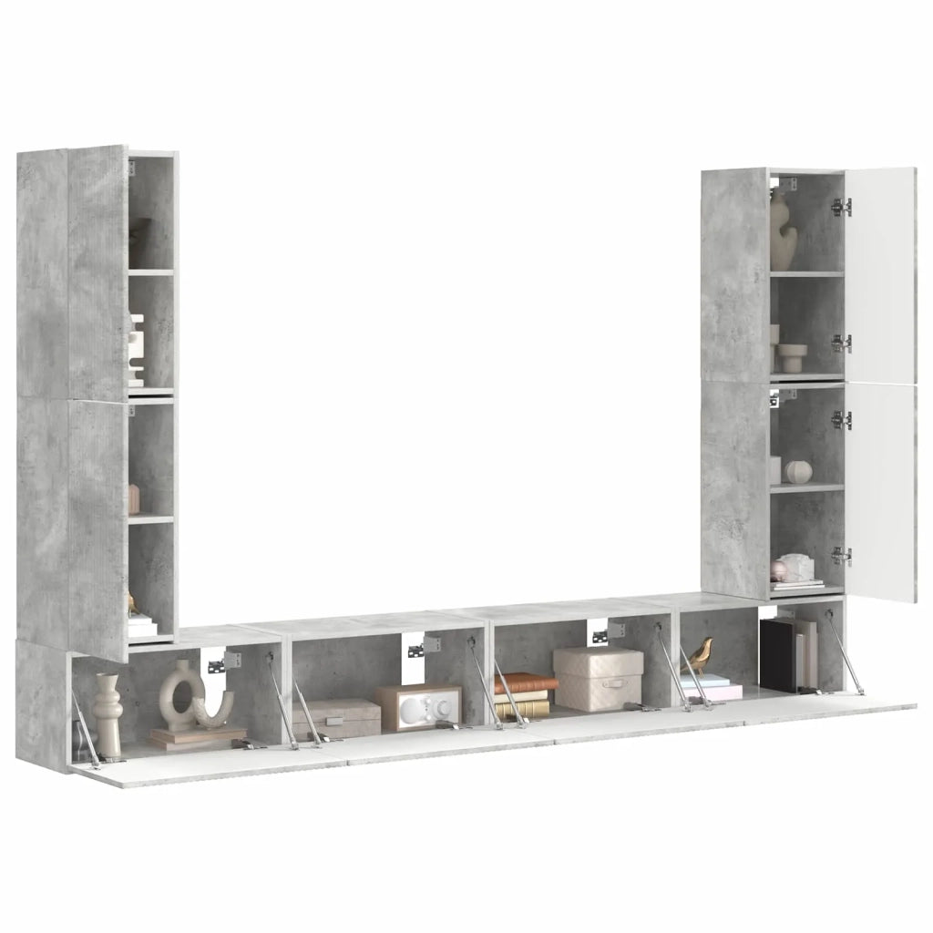Set mobile TV 8 pcs Grigio cemento Legno multistrato