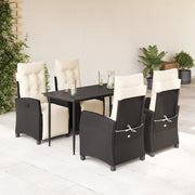 Set da Pranzo da Giardino 5 pz Nero con Cuscini in Polyrattan 3212948