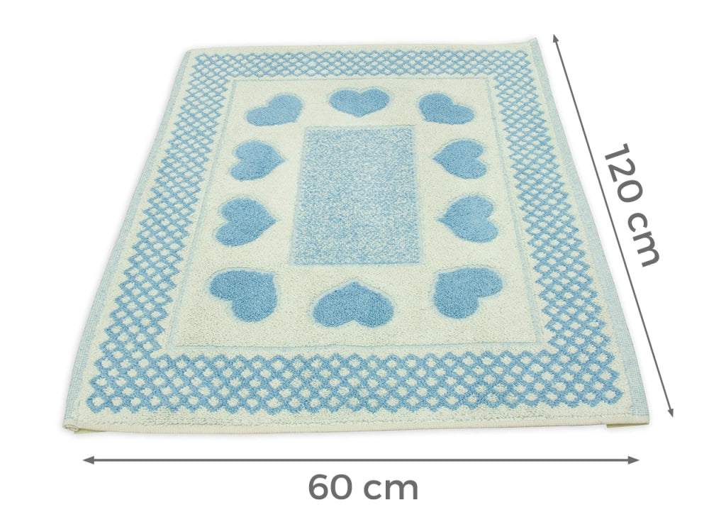 Tappeto Bagno Doccia Spugna Tappetino Assorbente Cotone Pelo Corto Mod. Love O.B - 60x120 - Azzurro