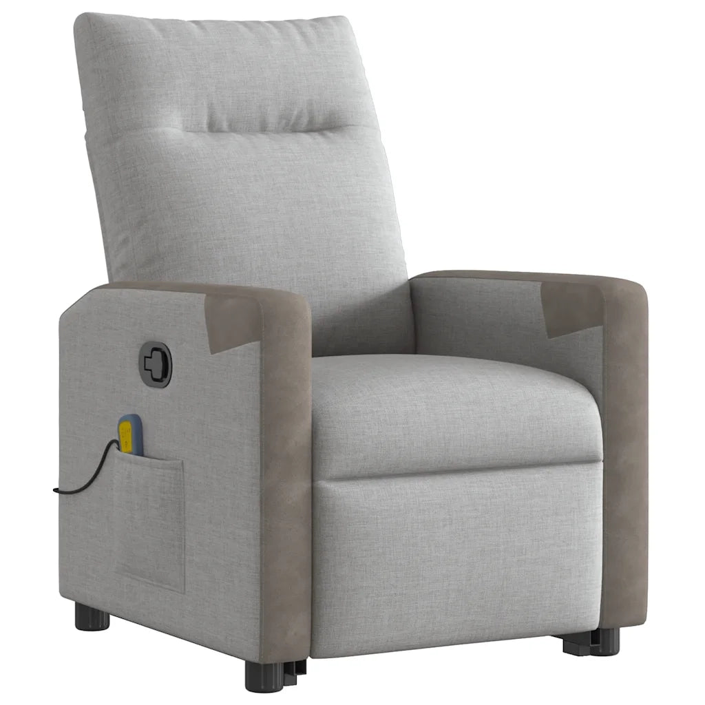 vidaXL Poltrona Alzapersona Massaggi Reclinabile Grigio Nuvola Tessuto