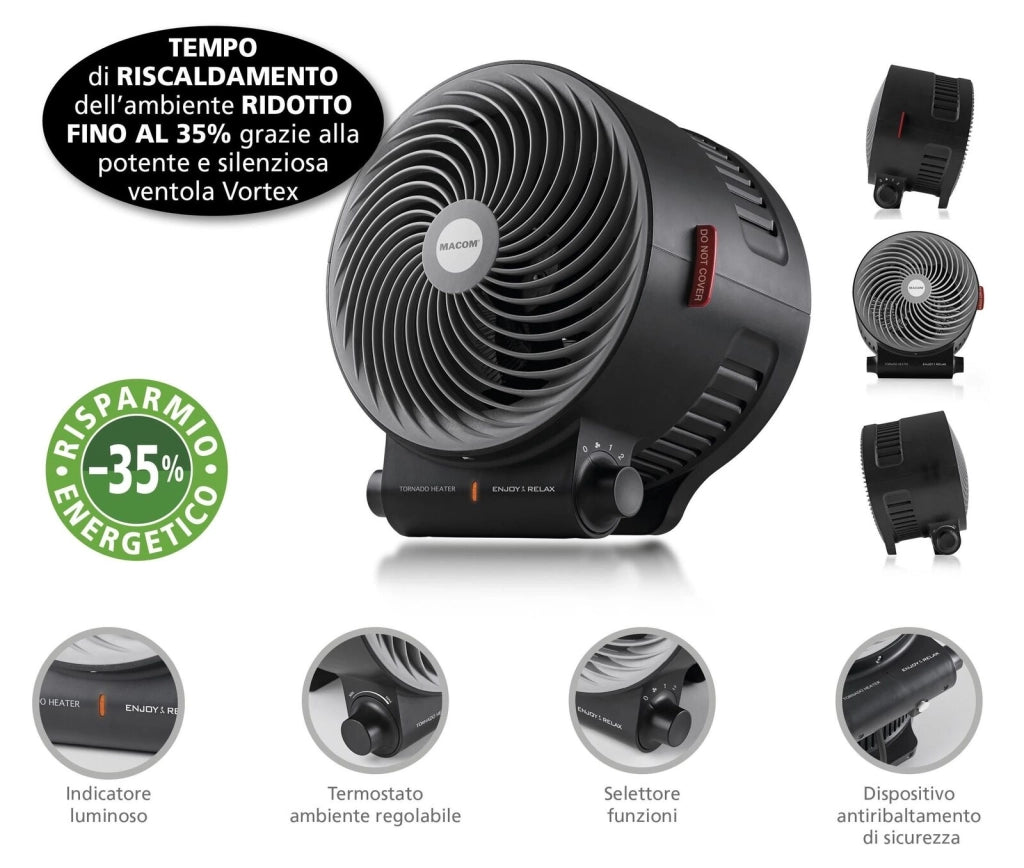 Macom Enjoy & Relax Tornado Interno Nero 2000 W Riscaldatore ambiente elettrico con ventilatore