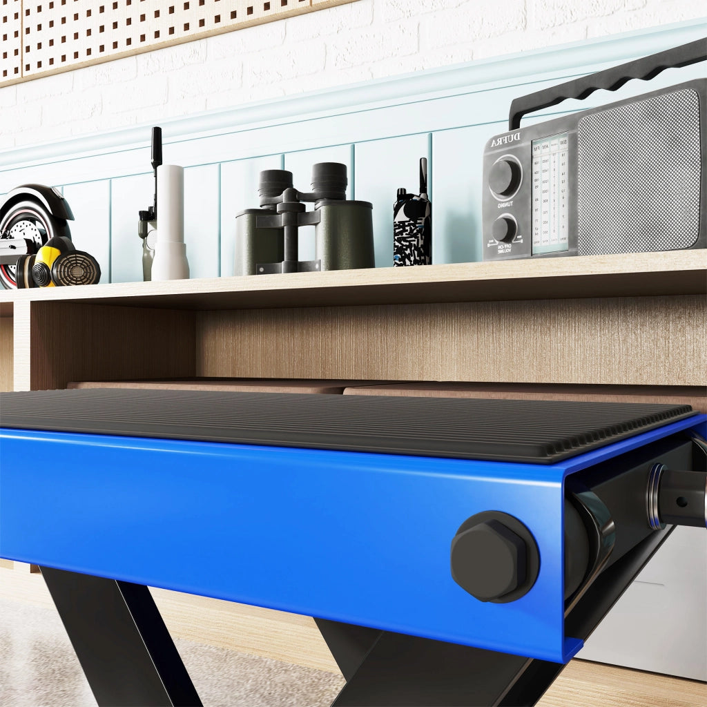 Cavalletto Alzamoto Pieghevole e Antiscivolo in Acciaio e Gomma, 48x22.5x10-37 cm, Blu e Nero