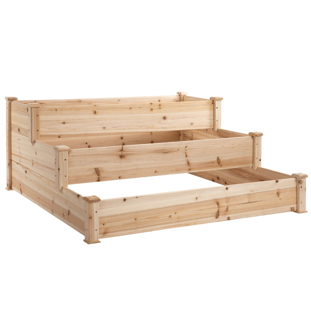 Fioriera rialzata a 3 livelli in legno naturale 124x124x56 cm