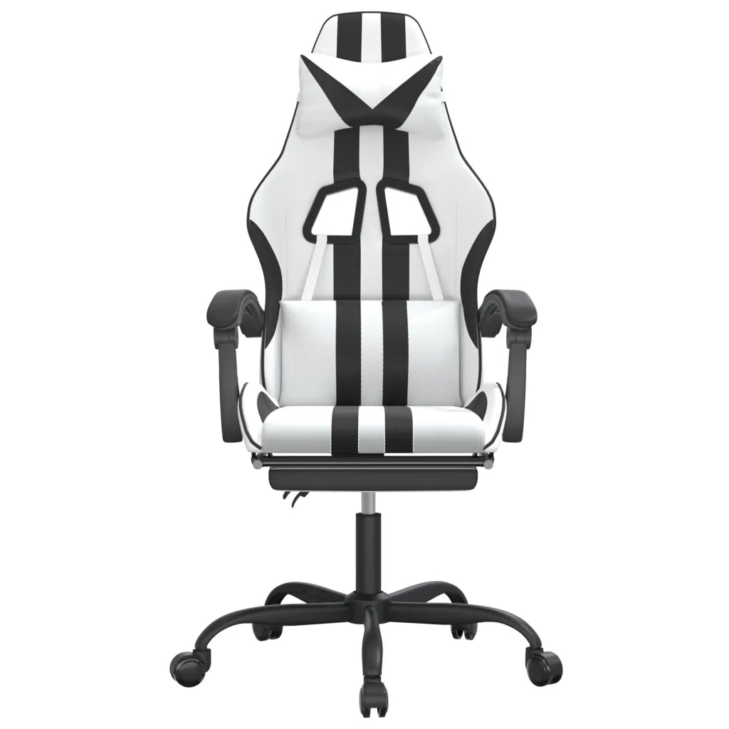 Sedia da Gaming | Sedia da e-sports Girevole Poggiapiedi Bianco e Nero Similpelle
