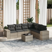 Set Divani da Giardino 7pz con Cuscini Grigio Chiaro Polyrattan