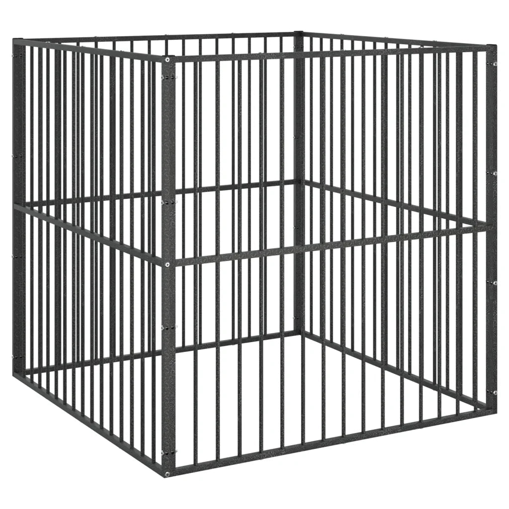 Box per Cani 4 Pannelli Nero Acciaio Zincato CFW6437351