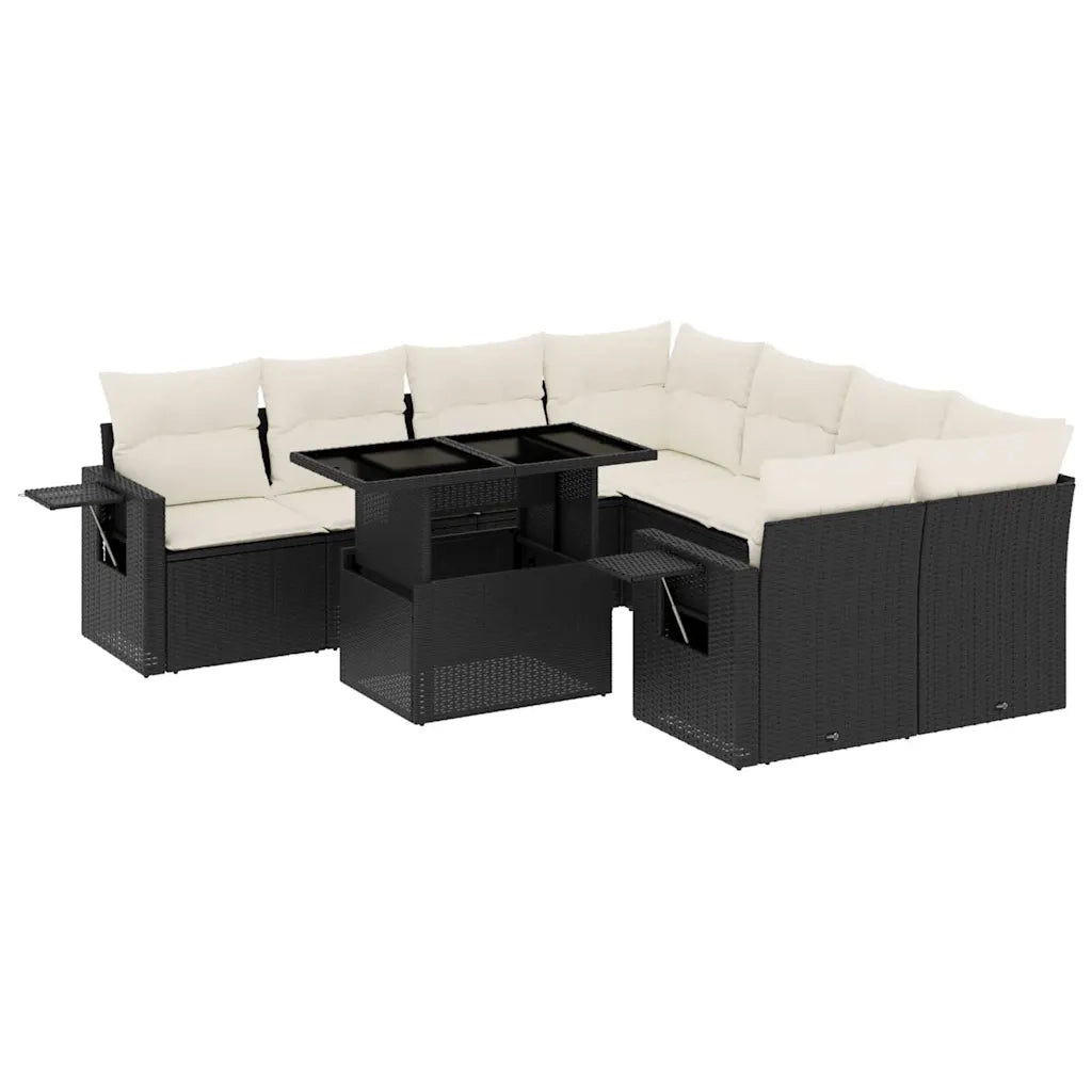 Set Divani da Giardino 9 pz con Cuscini Nero in Polyrattan 3267796