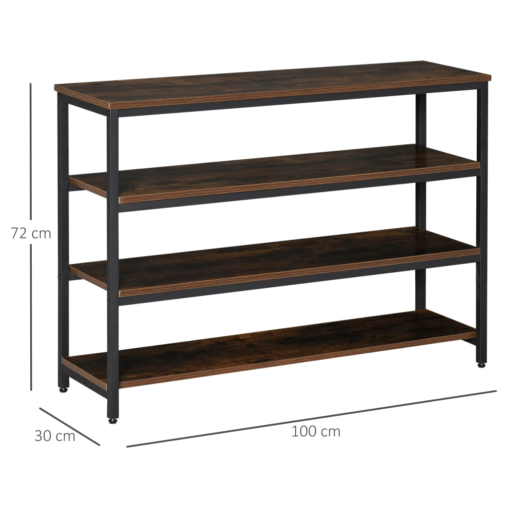 Easycomfort Scaffale Stile Industriale 4 Ripiani, Mobile Libreria per Soggiorno, Ingresso, Camera da Letto, Metallo e Legno, Marrone, 100x30x72cm