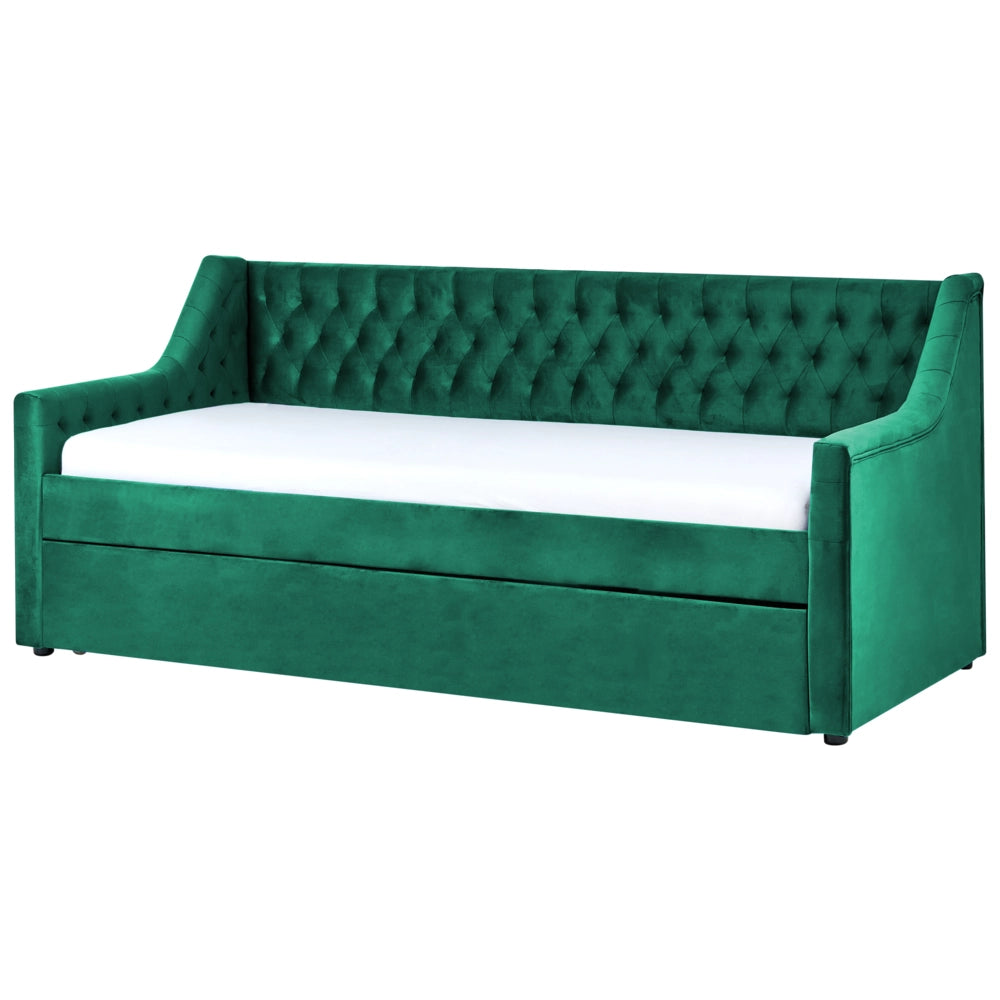 Letto da Giorno Estraibile in Velluto di colore verde con Rete a Doghe stile glamour