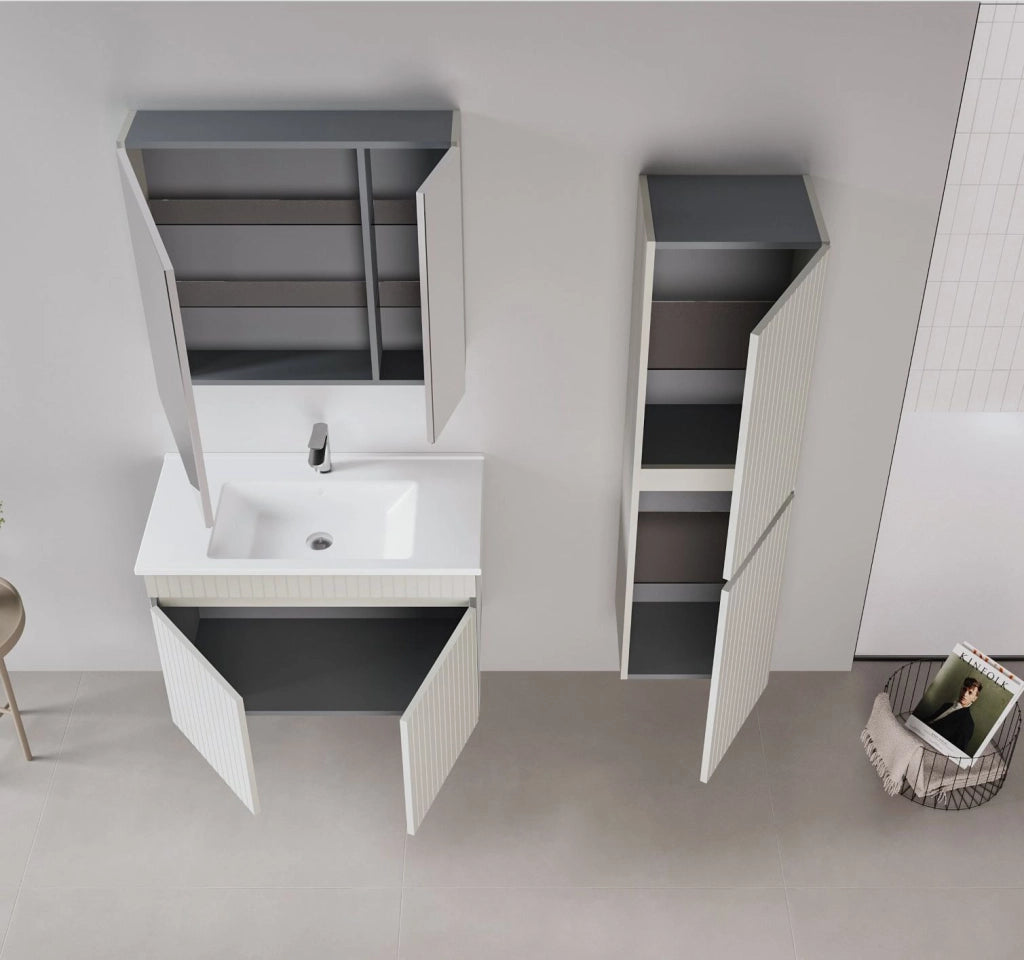 Set mobile lavabo con specchio (2 pezzi) "Tivoli 85" - 85 x 45 x 57 cm - Cashmere opaco