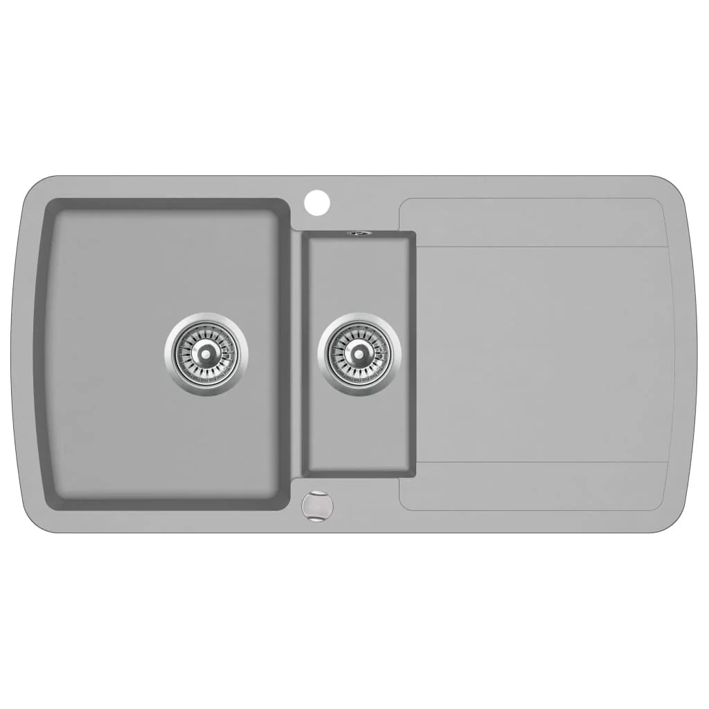 Lavello da cucina in granito a doppia vasca grigio arredamento per la cucina 02_0002316
