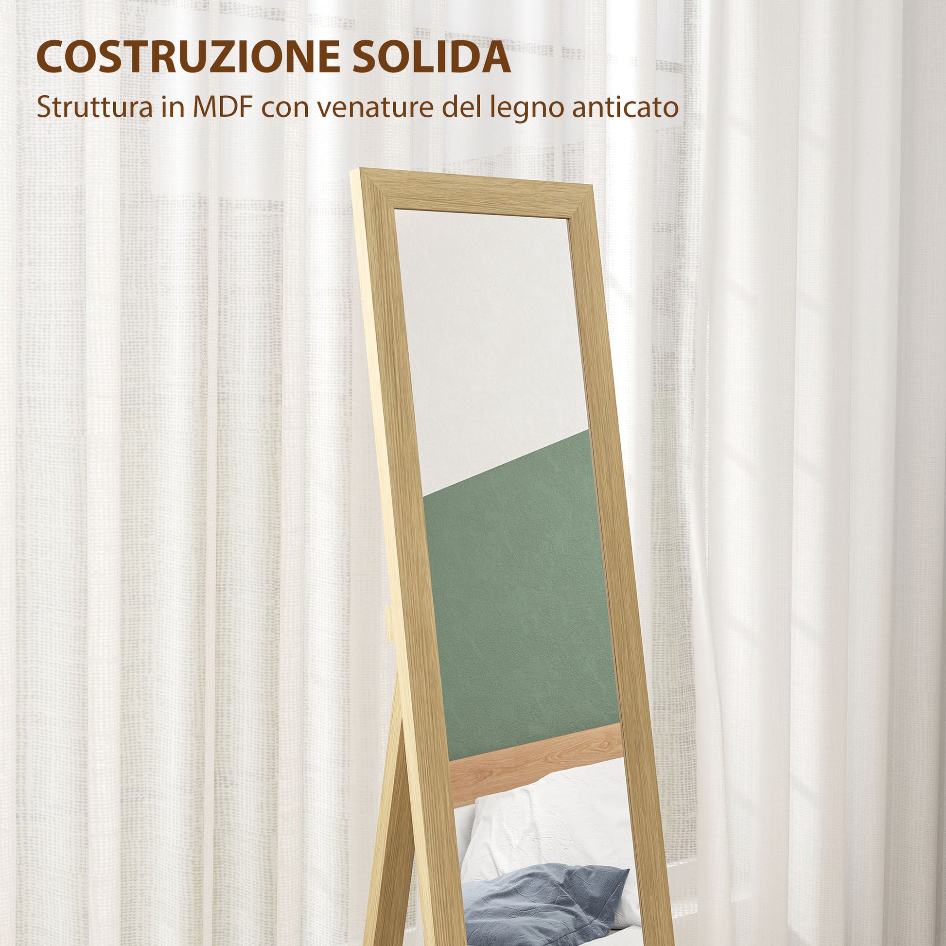 Specchio Verticale Autoportante o da Parete 37x40x155 cm con Cornice in MDF Quercia