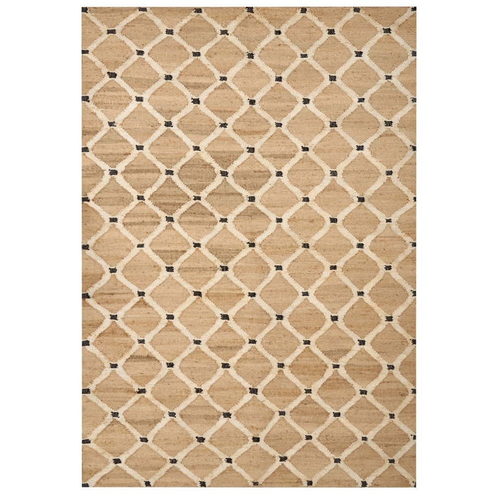 Tappeto di iuta intrecciata naturale in stile bohémien con motivo geometrico 160 x 230 cm Beige camera da letto soggiorno