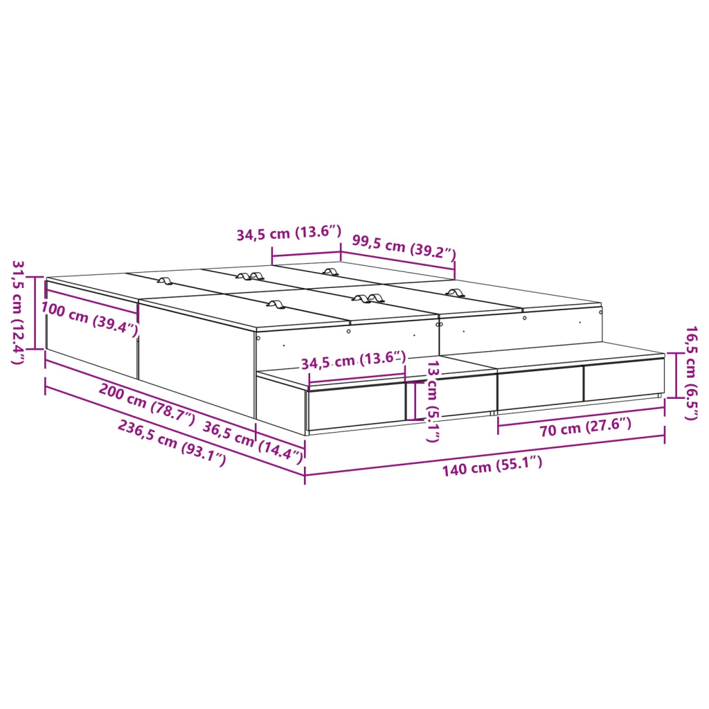 Struttura letto con contenitore bianco 140x200 cm