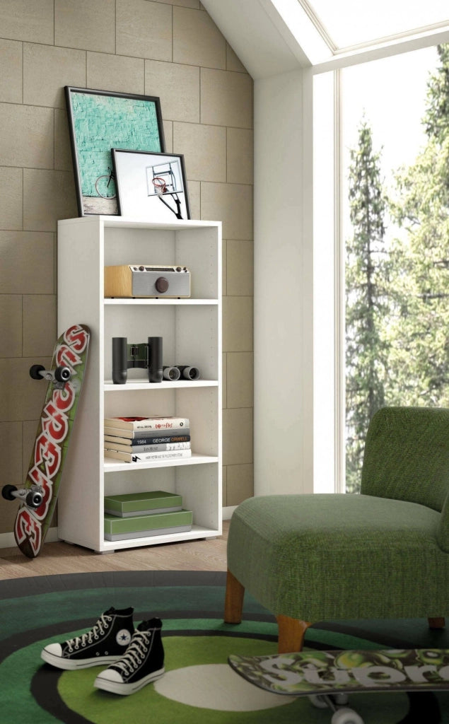 Libreria Aky, Biblioteca a 3 ripiani regolabili, Scaffale per libri, Mobile da parete con ripiani, Made in Italy, Cm 60x30h130, Bianco