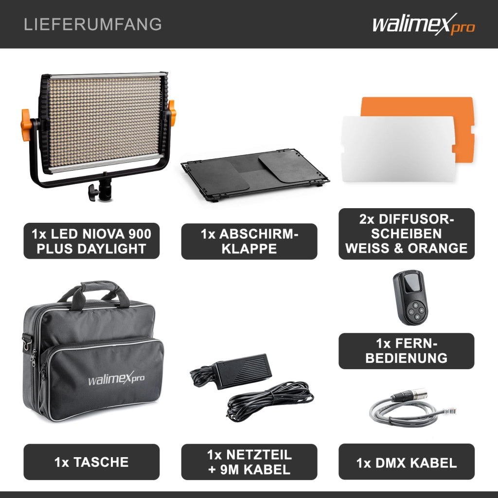 Niova 900 Plus Daylight Faretto per fotografia, luce a pannello LED 54 W per foto e video dimmerabile, con telecomando, per studio fotografico