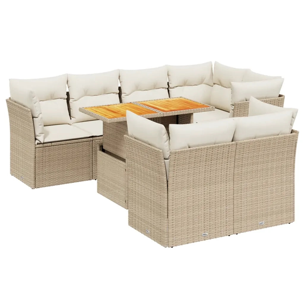 Set Divano da Giardino 8 pz con Cuscini Beige in Polyrattan 3270708
