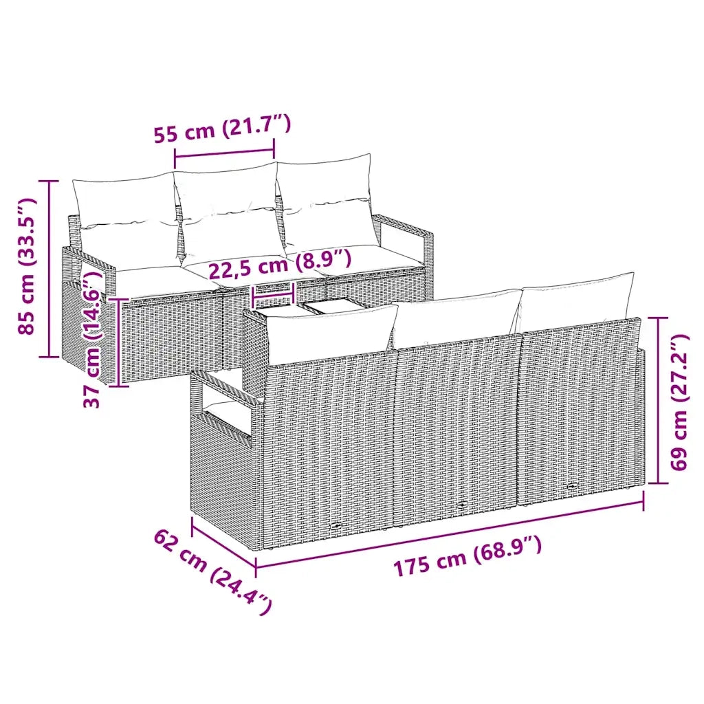 Set di divani 7 pcs Grigio chiaro polyrattan