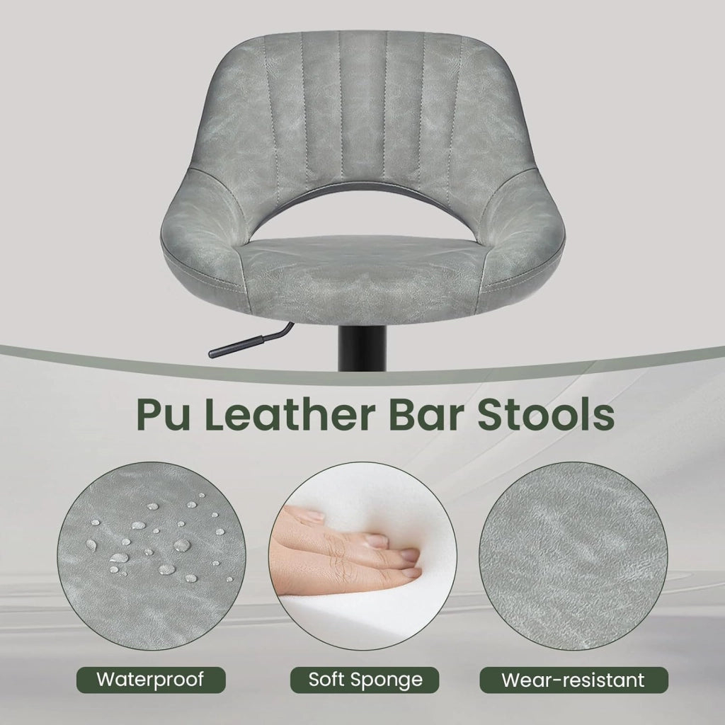 Set di 4 Sgabelli da Bar Cucina Sedia Alta da Sala Pranzo in Simipelle Regolabile e Girevole a 360° con Schienale Poggiapiedi Grigio 0669BY-4