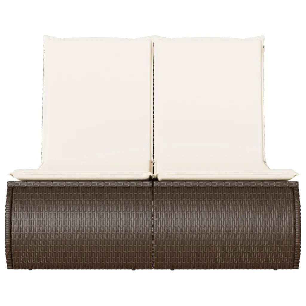 Lettino Prendisole con Cuscini Marrone in Polyrattan