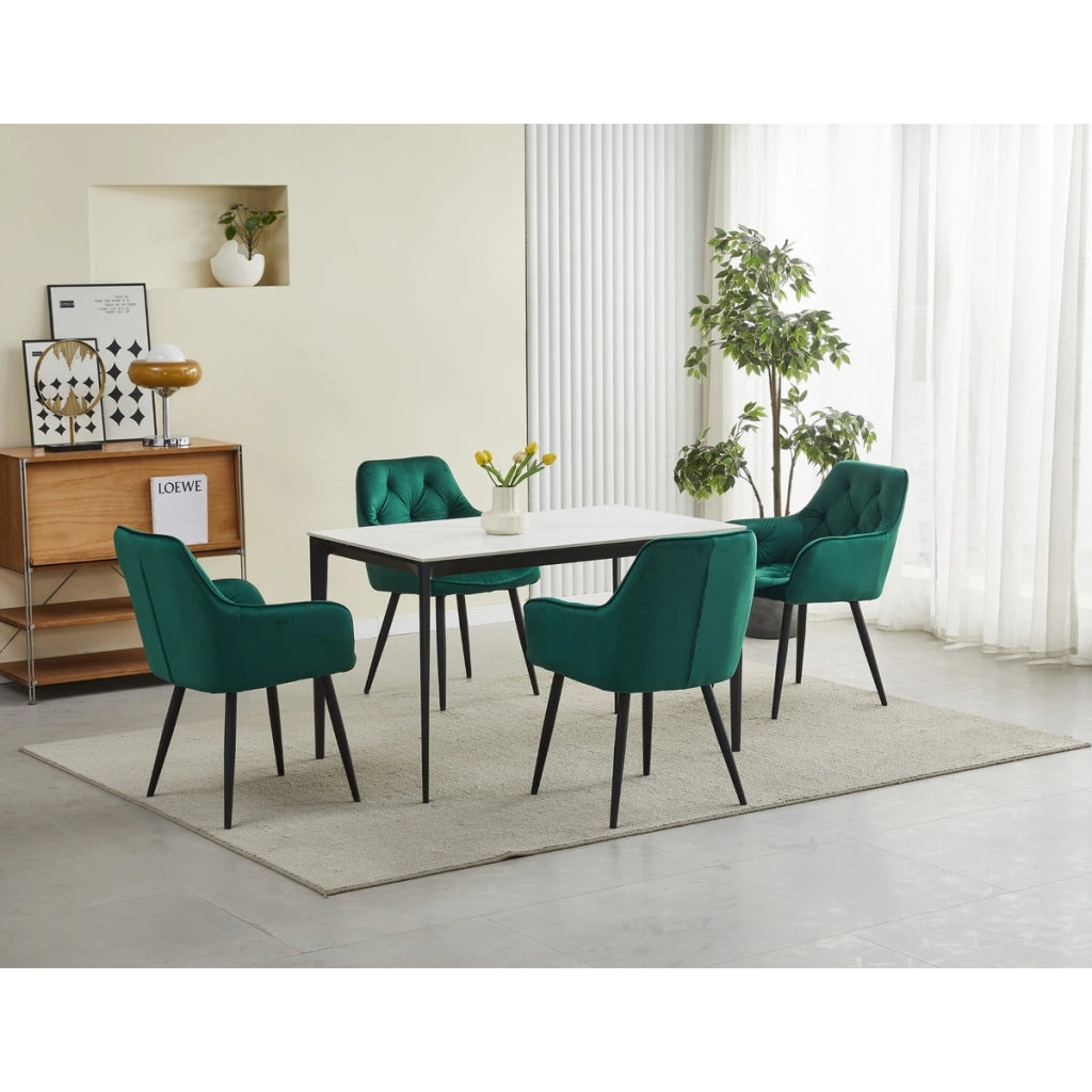 Sedia Jork in Velluto Verde Bosco e Gambe Nere