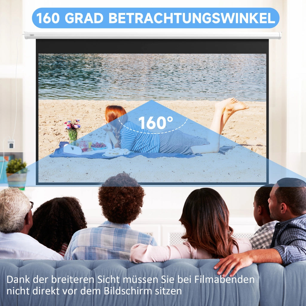 Schermo per proiettore elettrico 266 x 149 cm 16:9 con telecomando per home cinema e presentazioni, in metallo, bianco