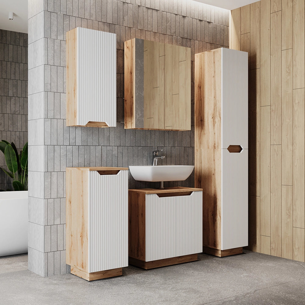 Vicco Set di mobili da bagno Rovere/bianco a strisce 5 parti