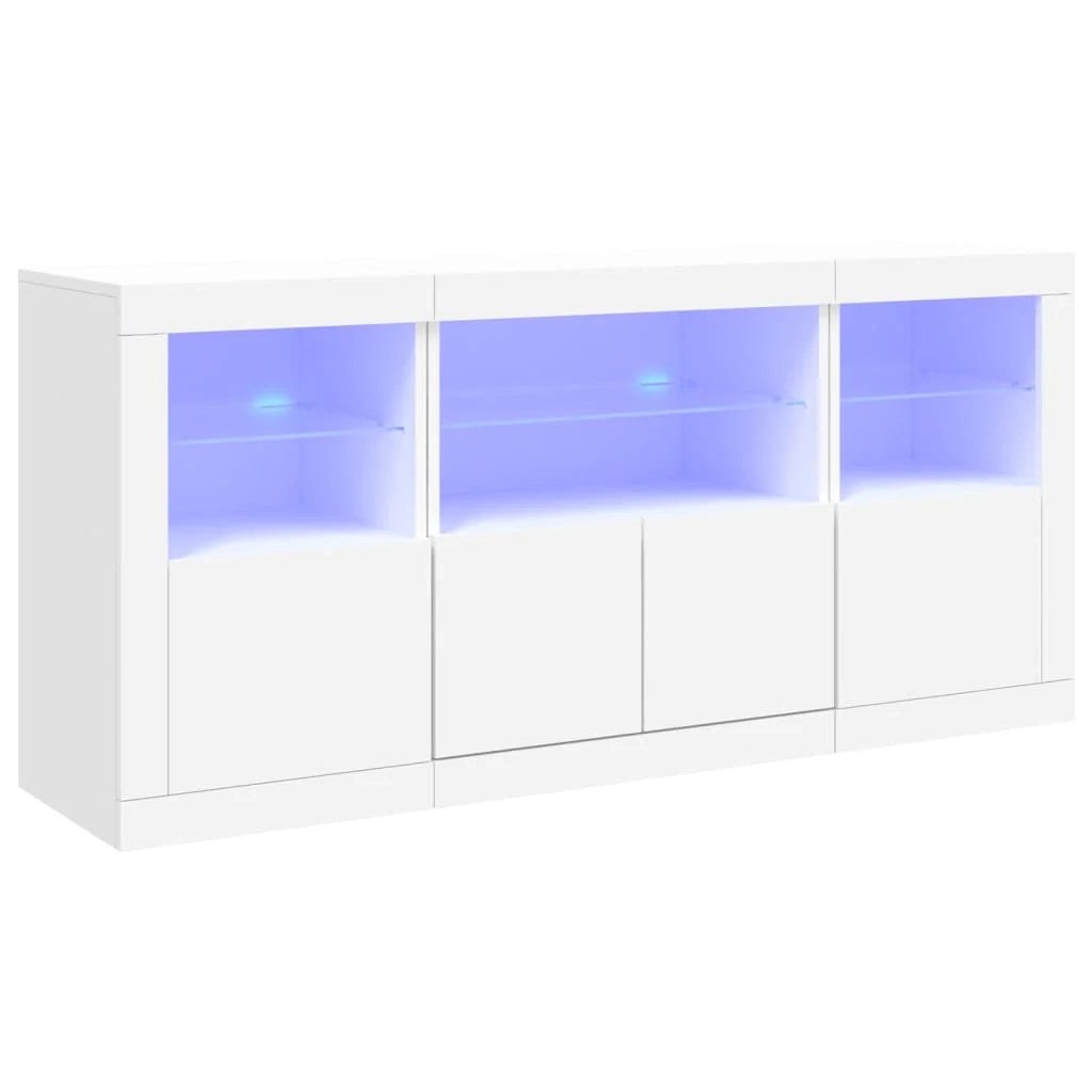Buffet credenza cassettiera mobiletto mobile contenitore organizer per cucina soggiorno salotto con luci LED 142,5 x 37 x 67 cm bianco 02_0029829
