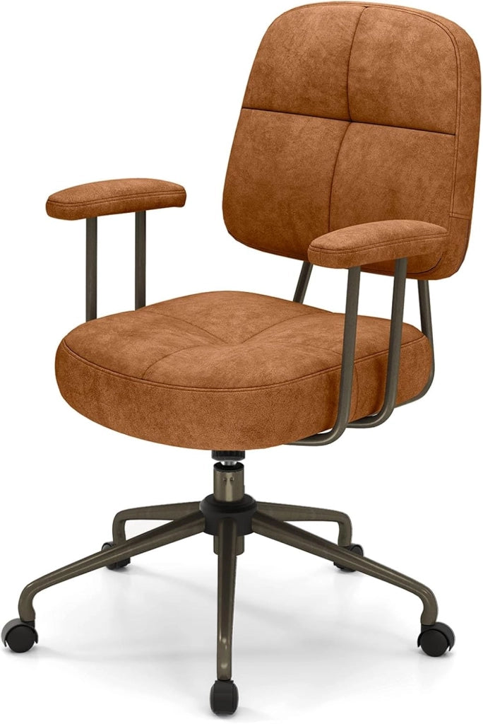 Sedia da ufficio, sedia da ufficio in ciniglia, pratica maniglia, sedia imbottita girevole a 360°, altezza seduta regolabile, carico di 150 kg, base stabile a 5 artigli (marrone)